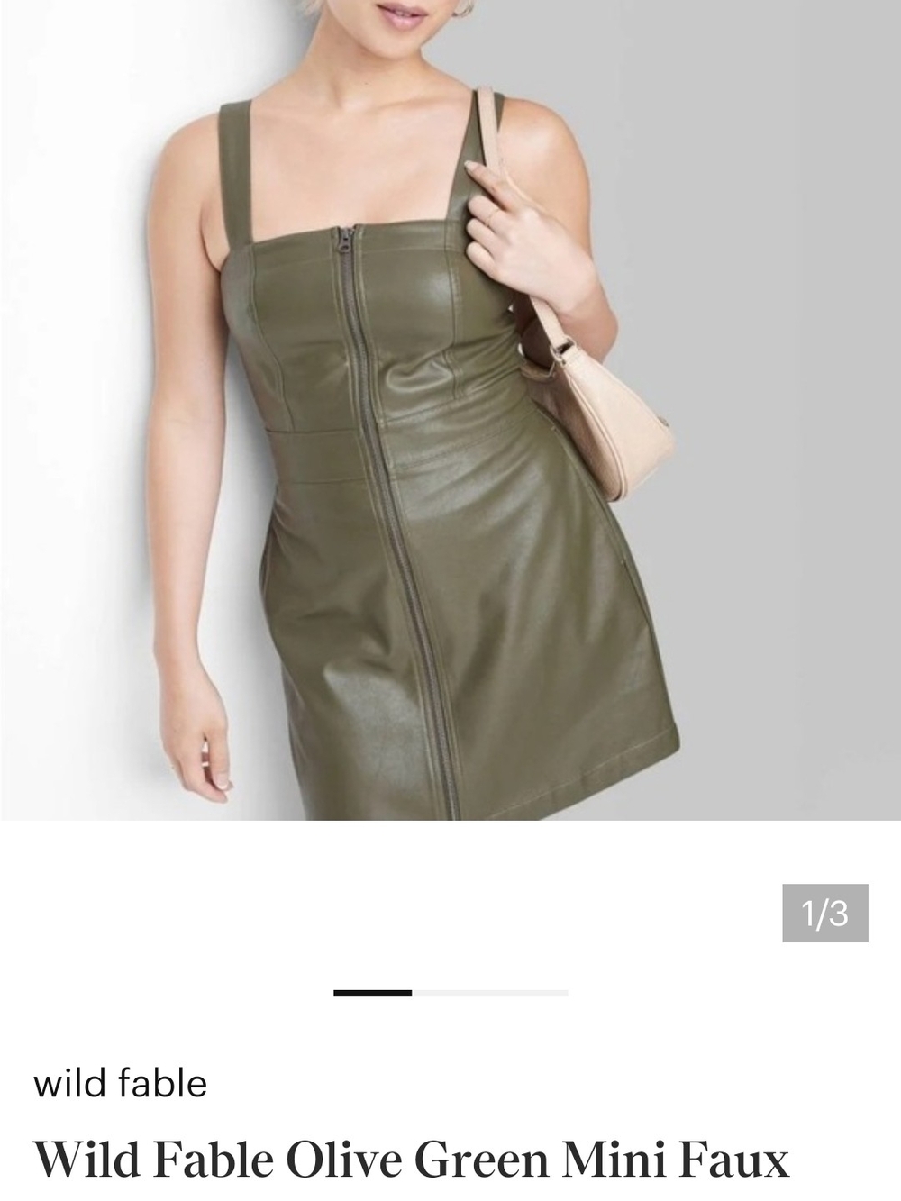 wild fable Olive Green Faux Leather Zip-Front Mini Dress